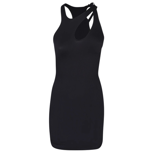 ANDREĀDAMO Black Ribbed Jersey Double Straps Mini Dress - Size L/XL - Picture 12 of 16